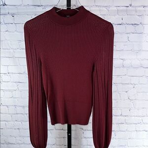 Express Burgundy Ribbed Crewneck Sweater Top Size Small